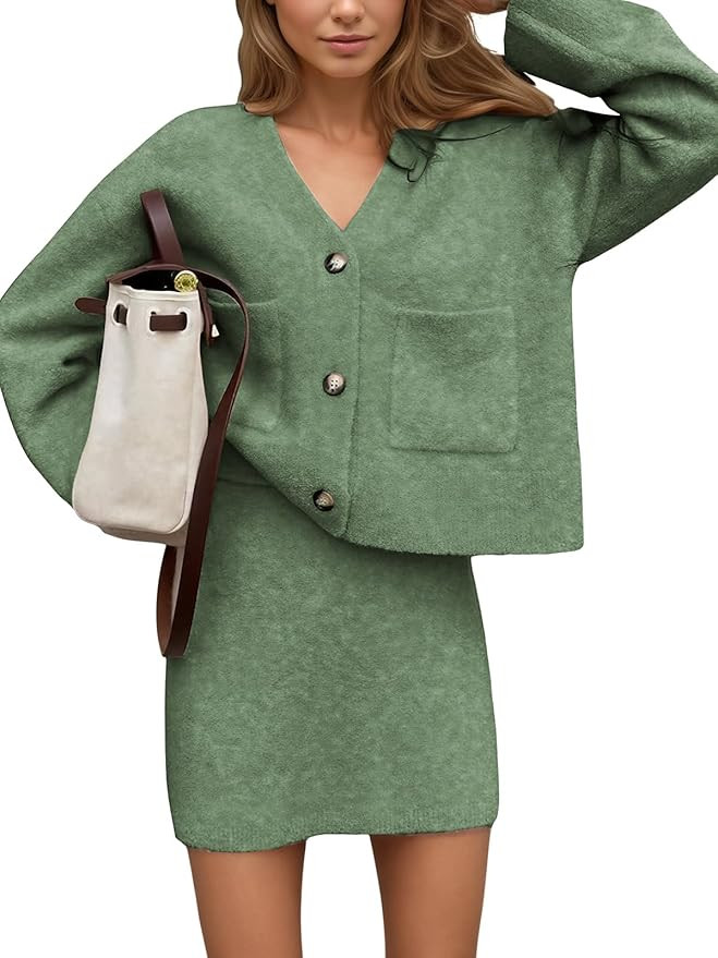 EXLURA Womens 2 Piece Skirt Sweater Sets V Neck Button Up Cardigan Mini Skirts Fall Winter Knit T... | Amazon (US)