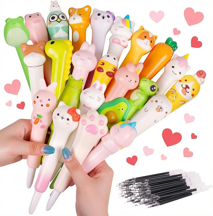 12Pcs Cute Pens & 24 Refills, Fun Kawaii Cool Pens for Kids, Squishy Toys, School Supplies, Birth... | Amazon (US)