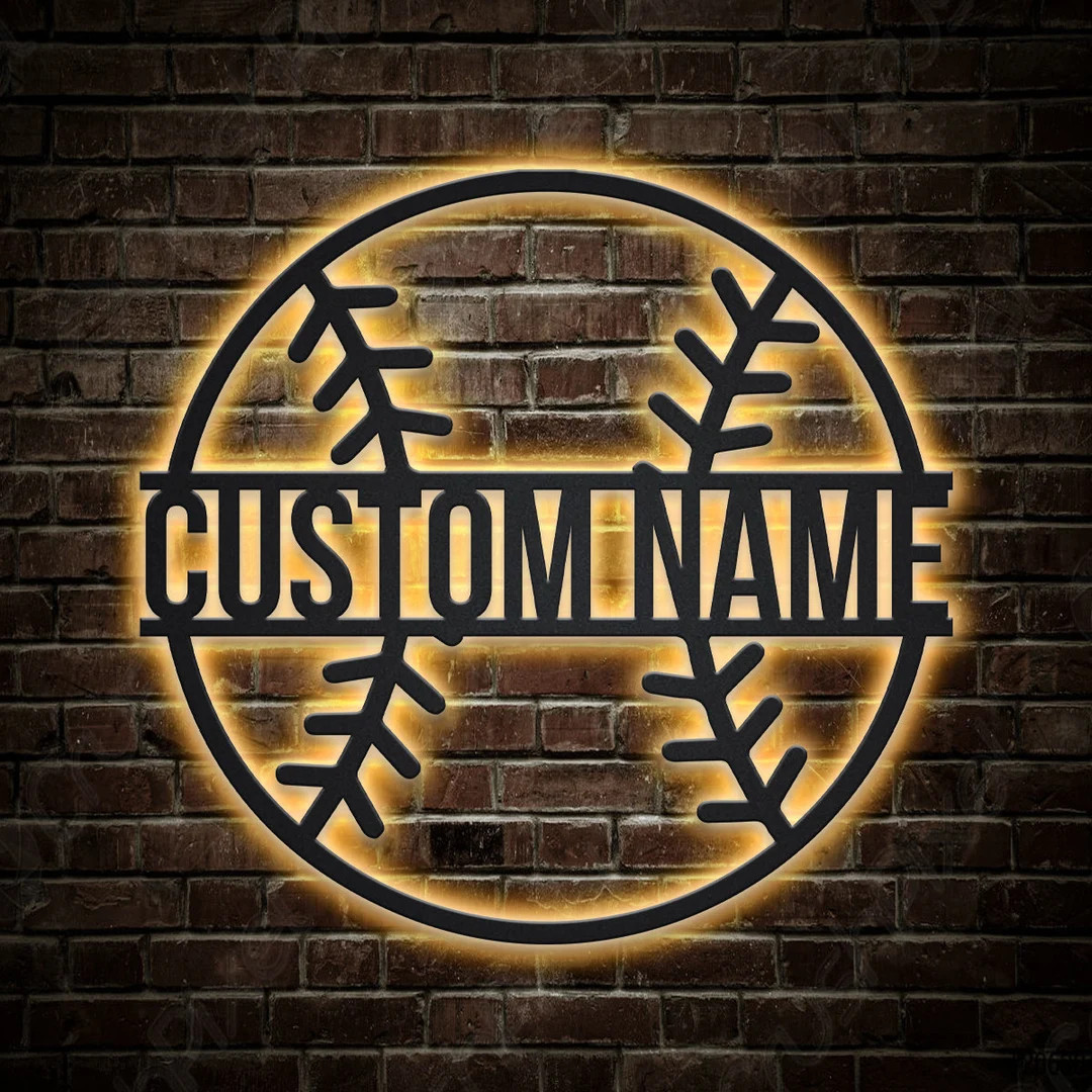 Personalized Baseball Ball Metal Sign With LED Lights Custom - Etsy | Etsy (US)