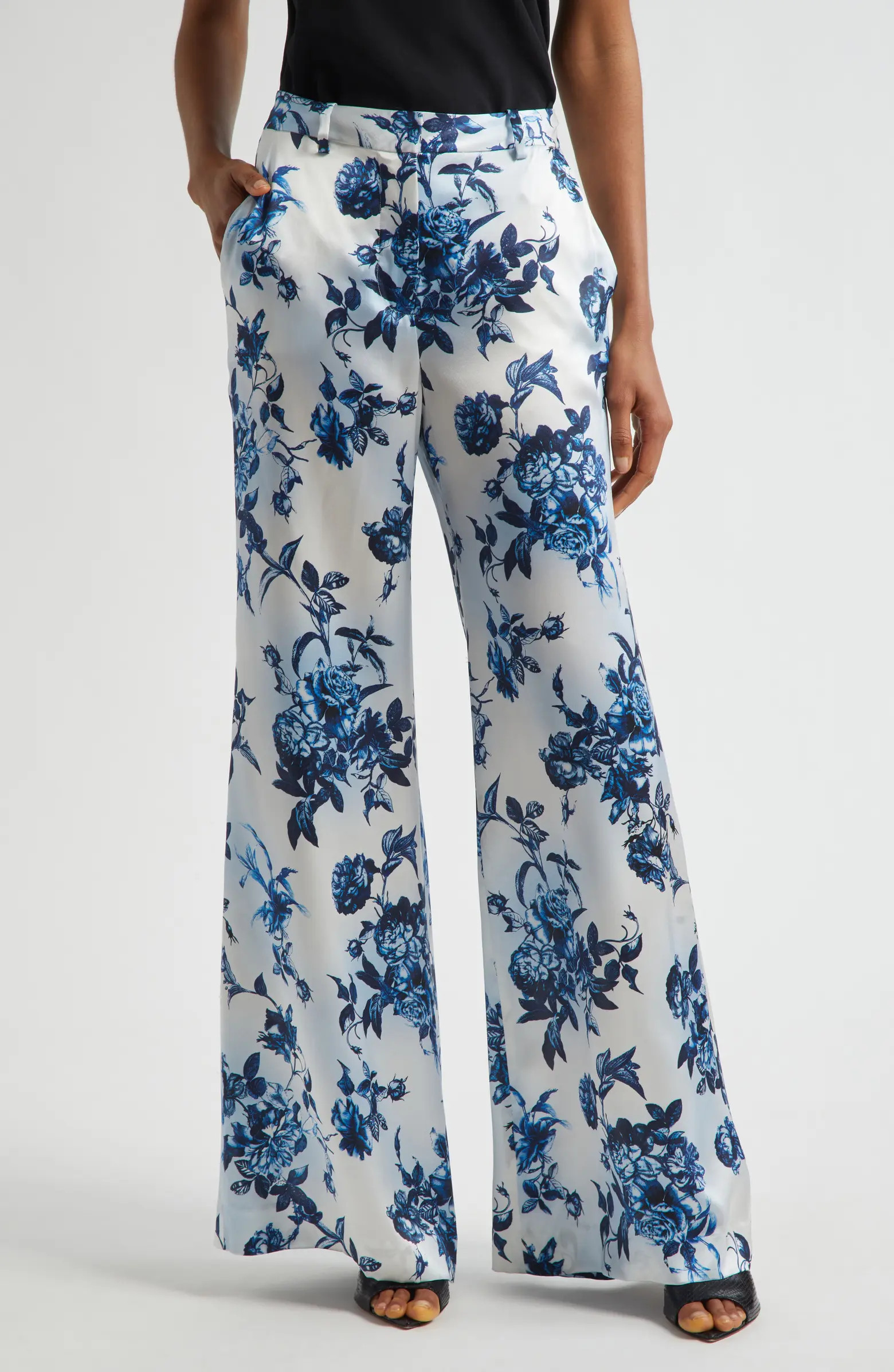 L'AGENCE Pilar Rose Print Wide Leg Silk Pants | Nordstrom | Nordstrom