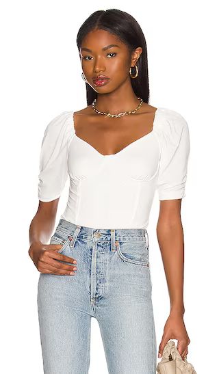 Half Sleeve Sweetheart Neck Bodysuit in White | Revolve Clothing (Global)