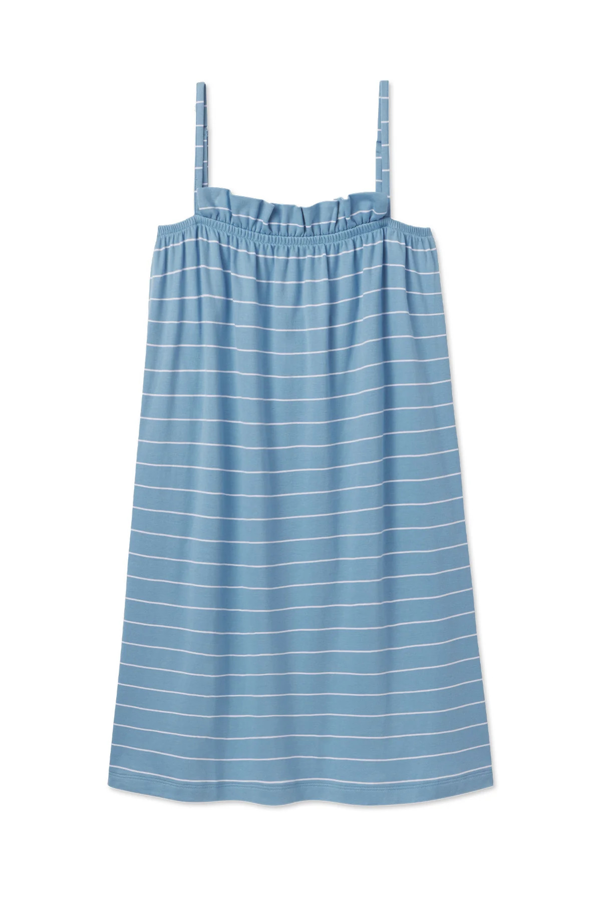 Pima Ruffle Nightgown in Serene Blue Boating Stripe | Lake Pajamas