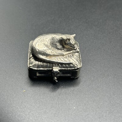 Vintage Silver Sleeping Cat on Pillow Trinket Pill Box 1.25" | eBay US