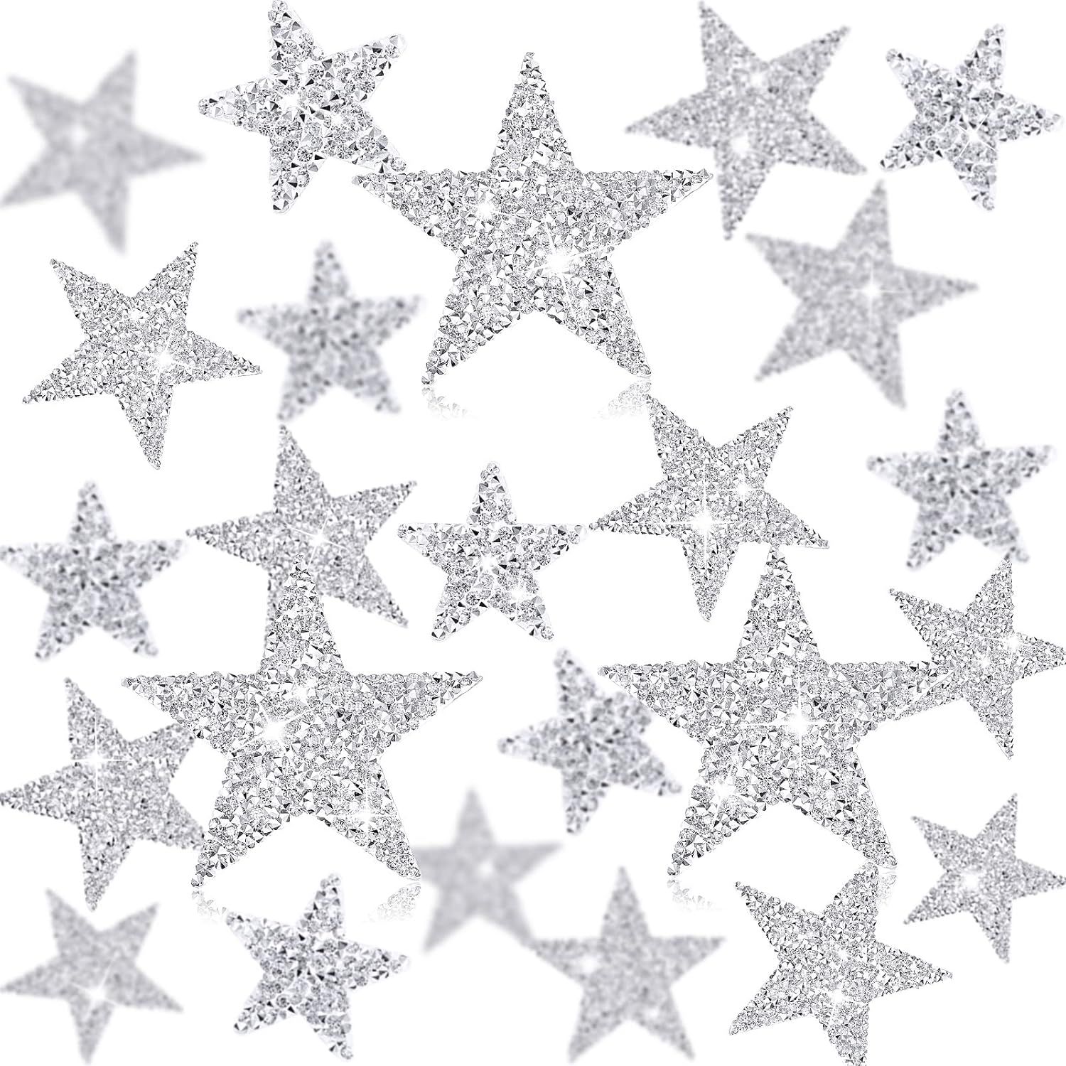 24 Pieces Star Patches Iron On Star Appliques Rhinestone Adhesive Star Iron on Patches Glitter Sh... | Amazon (US)