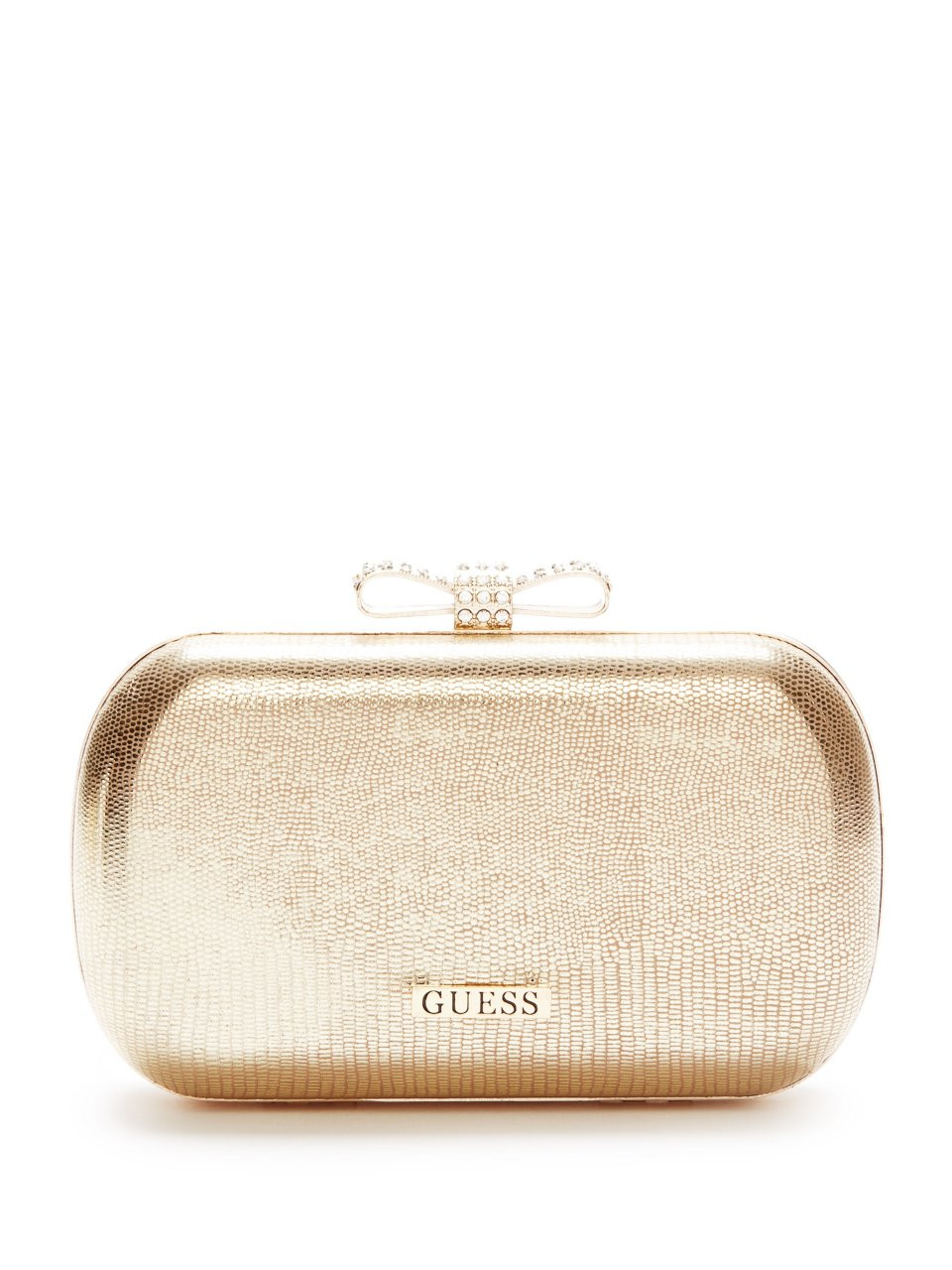Gold Lizard-Embossed Box Clutch | Guess Factory