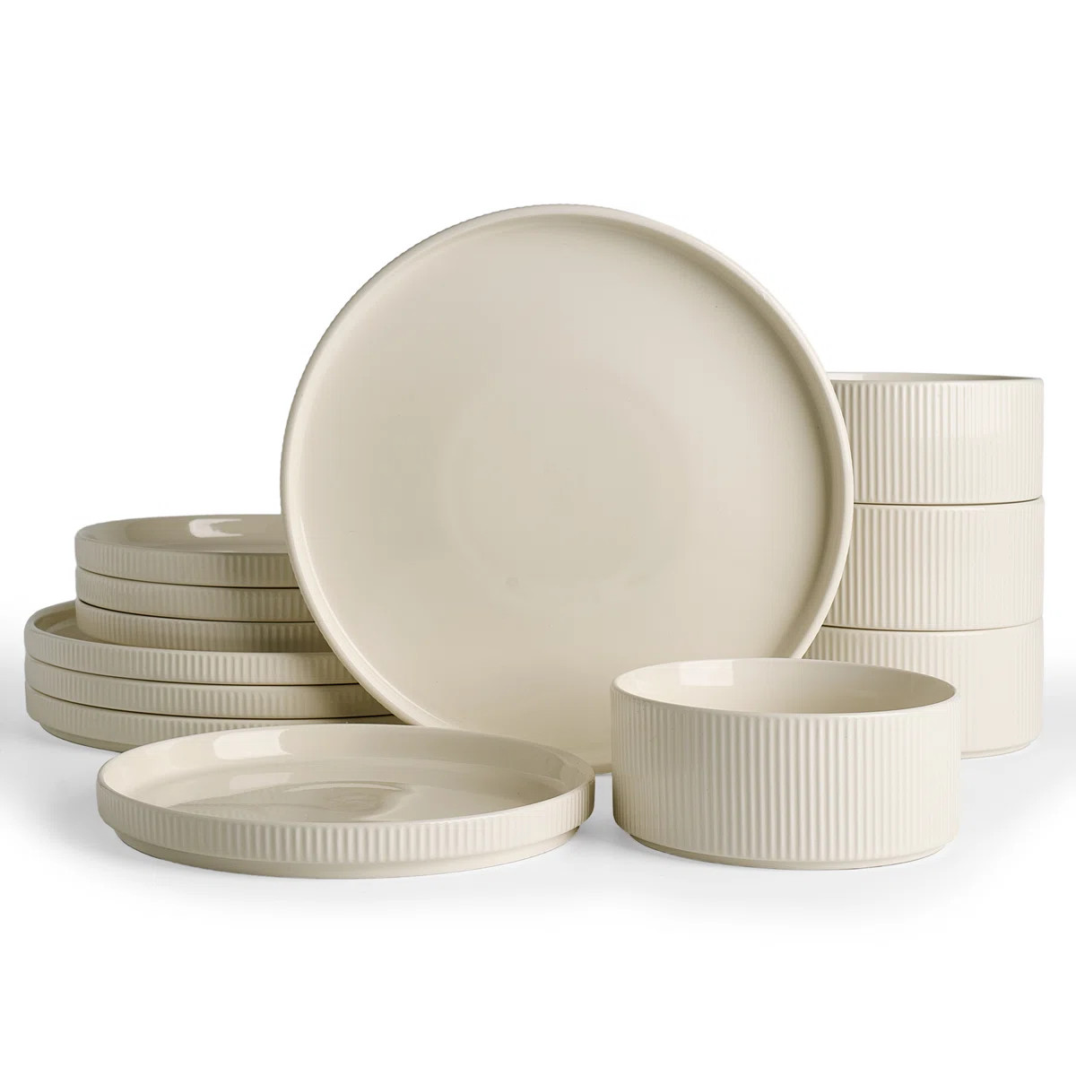 12 Pieces Porcelain Dinnerware Set, Milky White | Wayfair North America