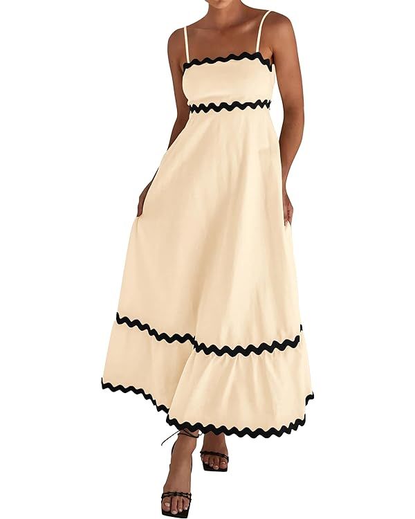 KIRUNDO Womens Summer Dresses Boho Sleeveless Spaghetti Strap Smocked Rickrack Trim Flowy Beach V... | Amazon (US)
