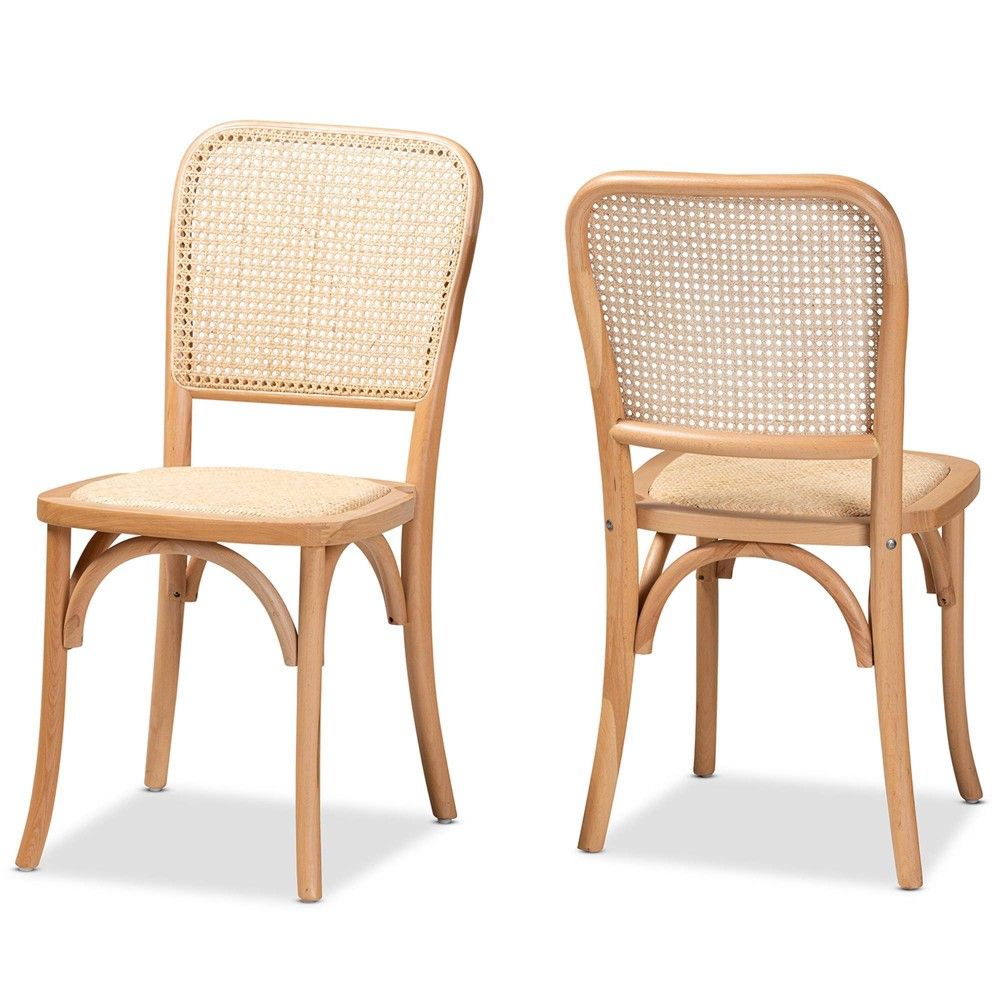 2pc Neah Woven Rattan and Wood Cane Dining Chair Set Brown - Baxton Studio | Target