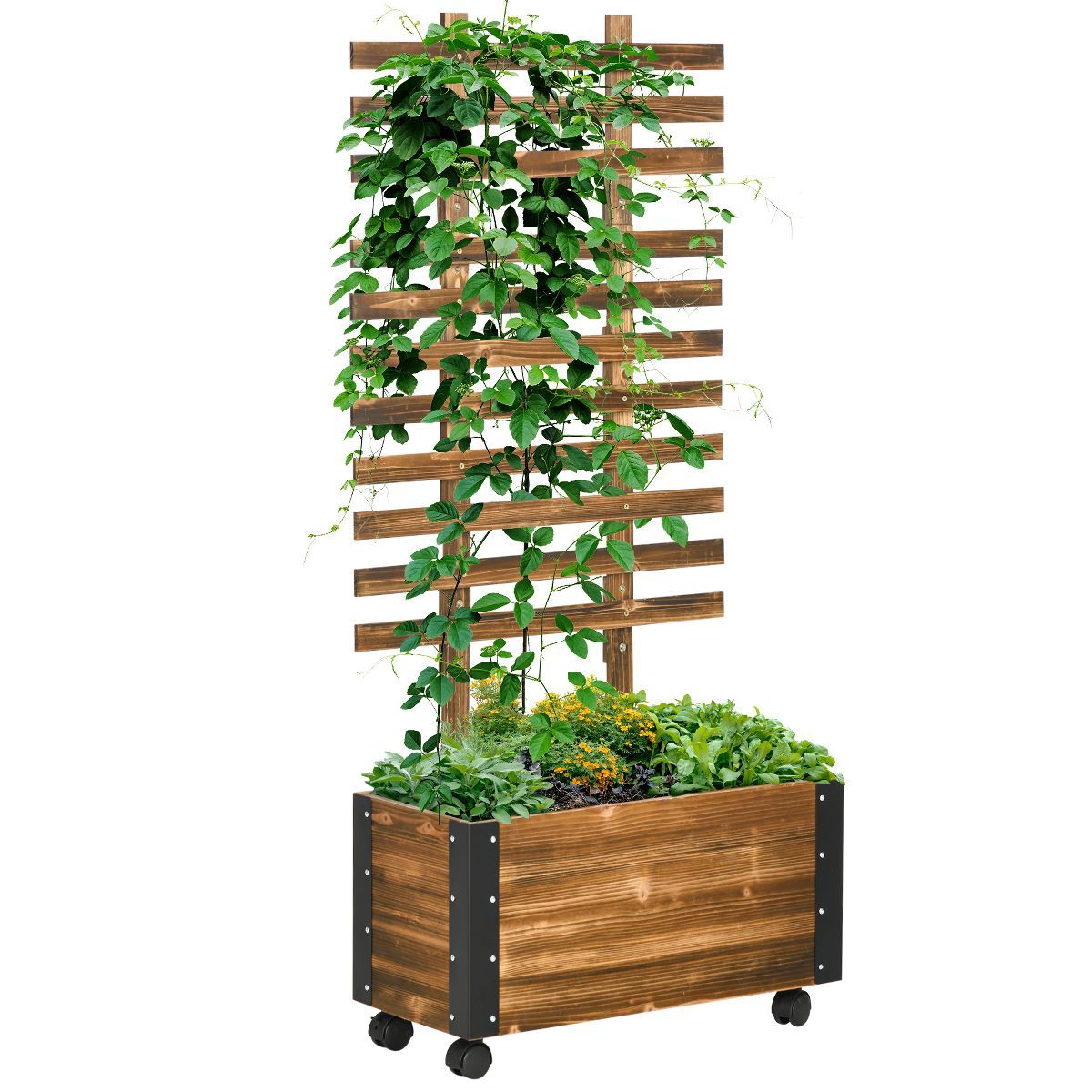 Outsunny 58" Wood Planter Box & Ladder Trellis, Mobile Outdoor Raised Garden Bed for Climbing Pla... | Target