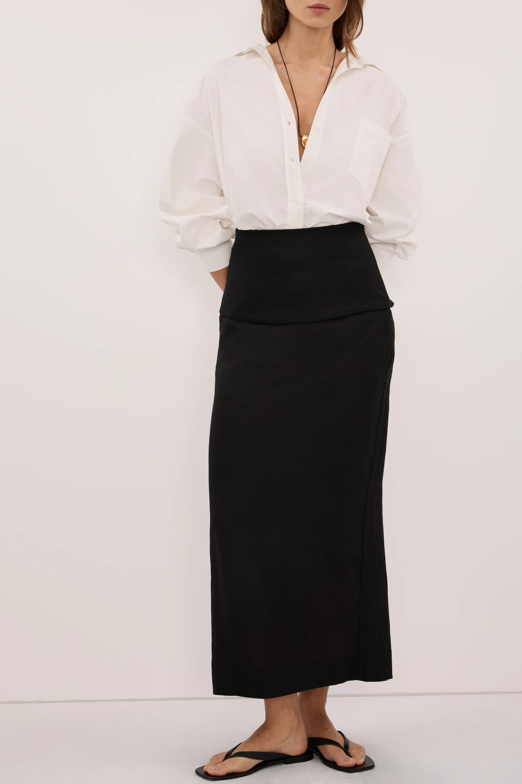 YARA BLACK LINEN FOLDOVER SKIRT | DISSH