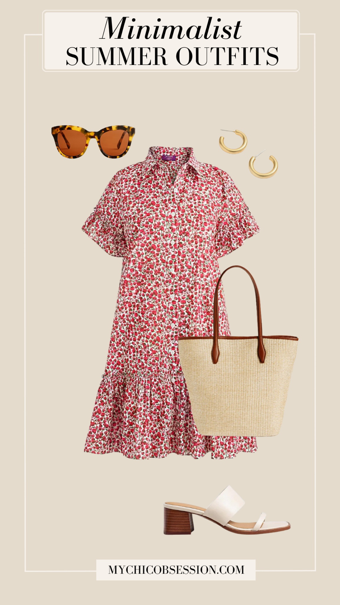 No summer wardrobe is complete without a colorful floral dress. Style this J.Crew piece with a woven tote, tortoiseshell sunglasses, gold hoops, and heels.

#LTKstyletip #LTKshoecrush #LTKSeasonal