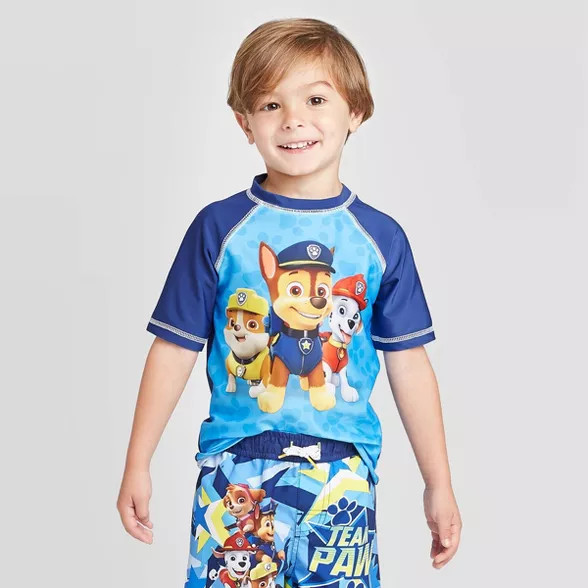 Toddler Boys' PAW Patrol Rash Guard Swim Shirt - Navy/Blue | Target