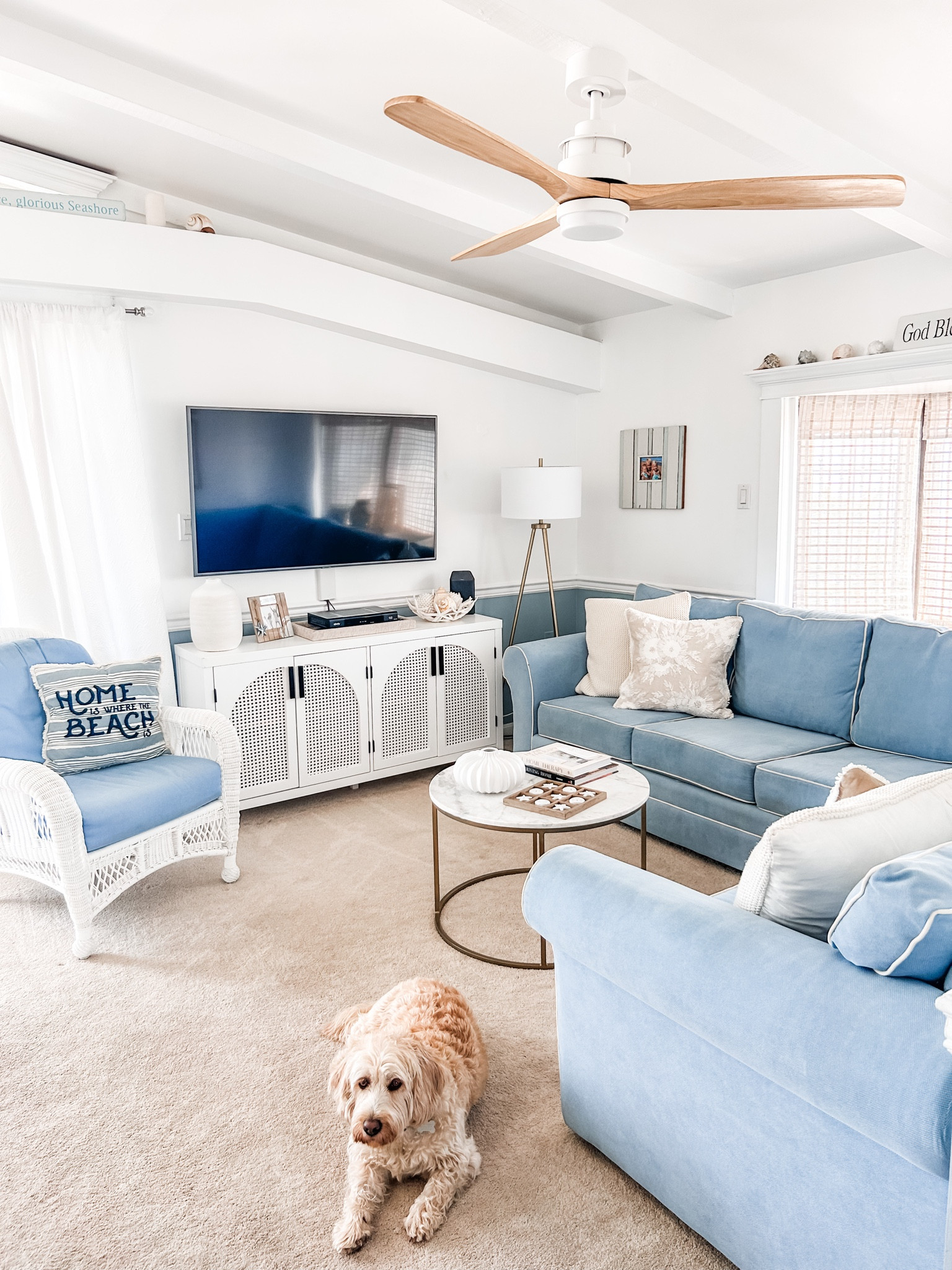 New ceiling fan and media console from Amazon!

White media console, natural ceiling fan with light, tripod lamp, woven bamboo shades, beach condo decor. White sideboard, rattan console table, Amazon furniture, round coffee table for living room, nesting table, faux marble top round coffee table, gold coffee table. 

#amazon

#LTKhome #LTKstyletip #LTKFind