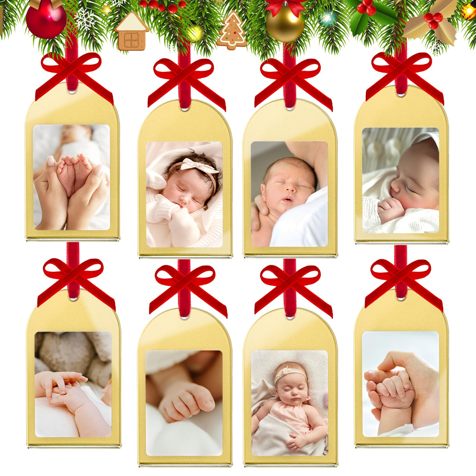 8Pcs Mini Vintage Gold Christmas Acrylic Picture Frame Ornaments - 2x3 Inch Arch Small Wall Hangi... | Amazon (US)