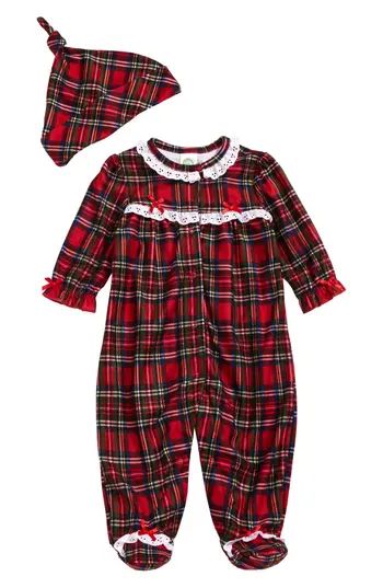 Infant Girl's Little Me Plaid One-Piece Pajamas & Hat Set | Nordstrom