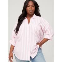 V by Very Curve Long Sleeve Stripe Shirt - Pink | Very (UK)