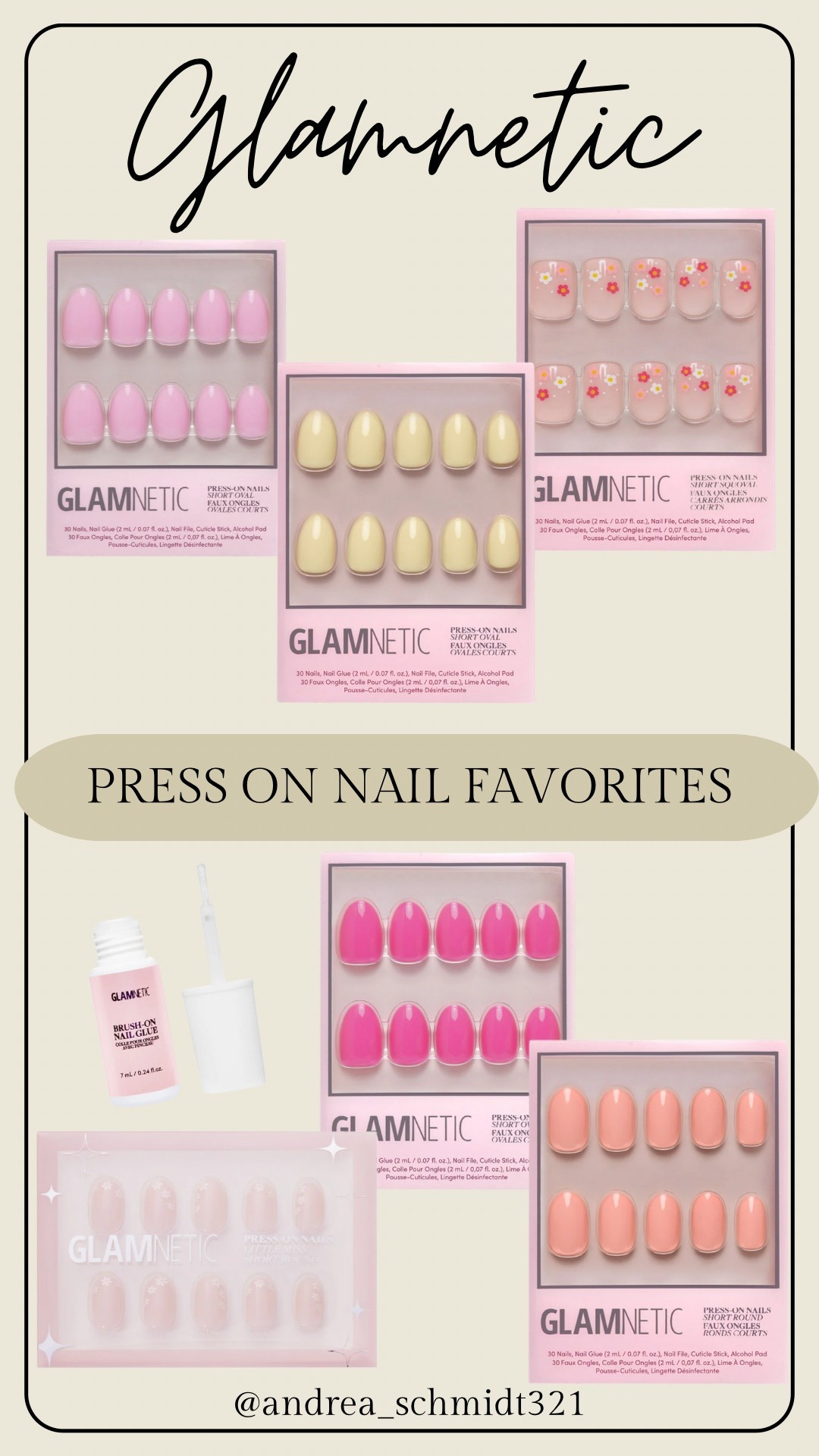 I love Glamnetic press on nails! So many cute colors and designs, durable, and many size options. Their brush on glue is a must and what helps my nails stay on for up to 14 days. 

#LTKFindsUnder50 #LTKBeauty #LTKWatchNow