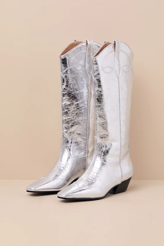 Dollie Silver Leather Knee High Western Boots | Lulus
