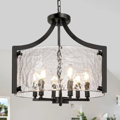 6-light Modern Black Candle Drum Dimmable Chandelier With Water Textured Glass: | Wayfair North America
