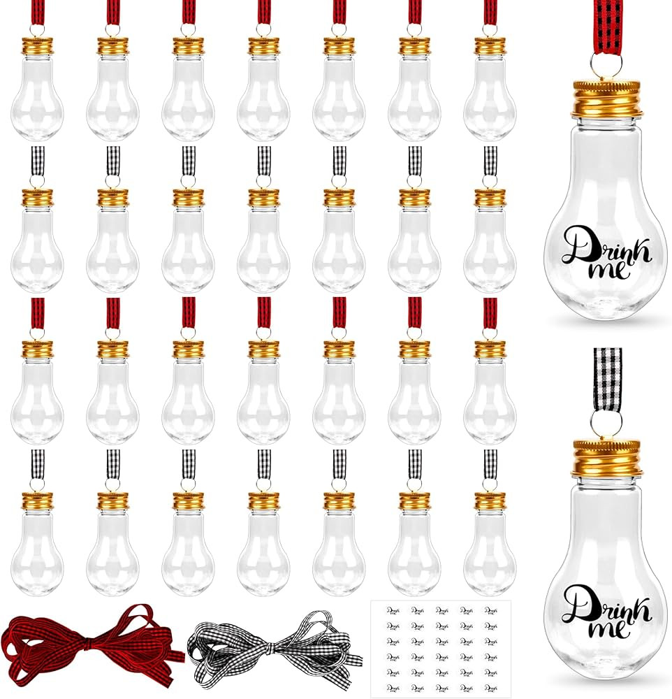 32 Pack Christmas Booze Balls, Fillable Christmas Tree Hanging Ornaments Clear Plastic Water Bott... | Amazon (US)