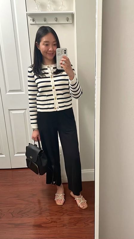 I took this J.Crew Emilie cardigan sweater in size XS. It's a cropped length. I used fashion tape to keep the button gap closed mid-chest.

#LTKover40 #LTKfindsunder100 #LTKworkwear