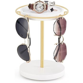 Mkono 360° Rotating Sunglasses Organizer Glasses Holder Stand Metal Frame with Wood Base and Tra... | Amazon (US)