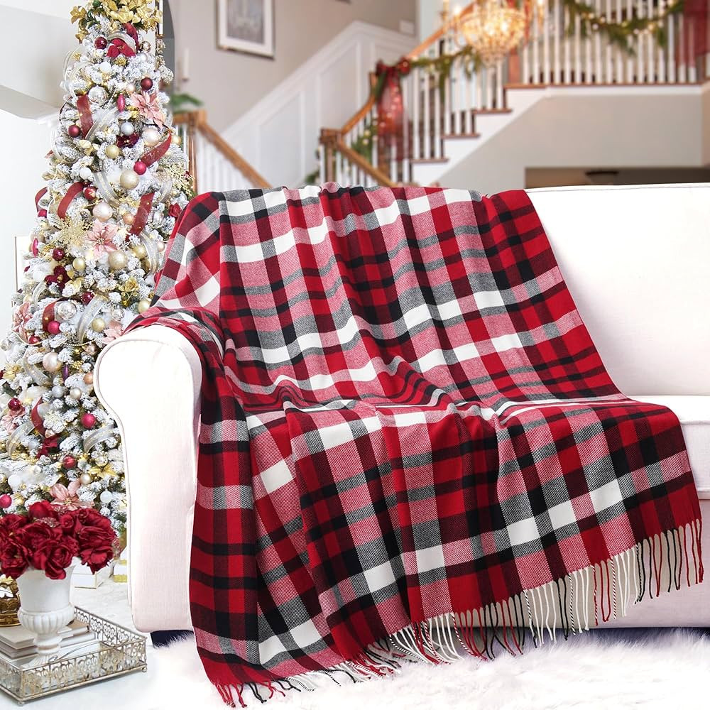 BATTILO HOME Christmas Red Plaid Throw Blanket for Couch, Bed, Super Soft Red Plaid Scarf, Throw ... | Amazon (US)