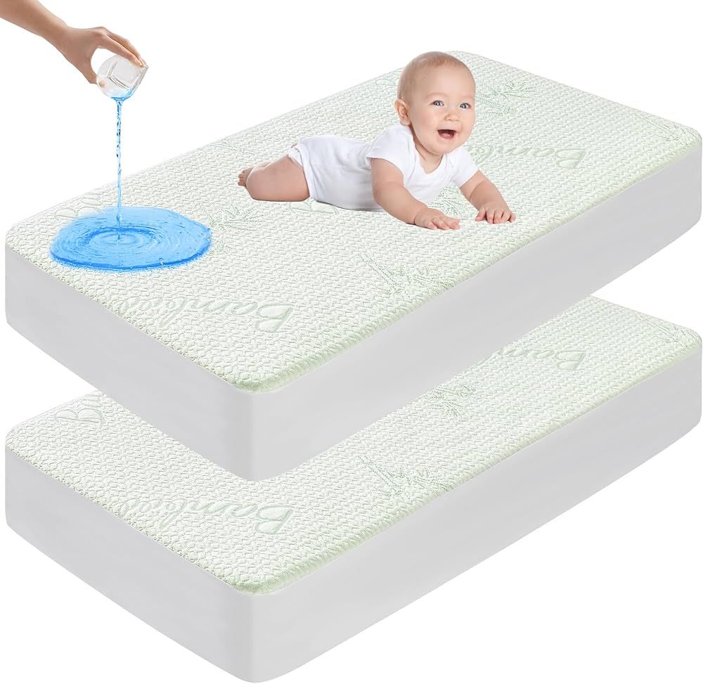 2 Pack Waterproof Crib Mattress Protector, Bamboo Viscose Breathable Crib Mattress Pad Cover for ... | Amazon (US)