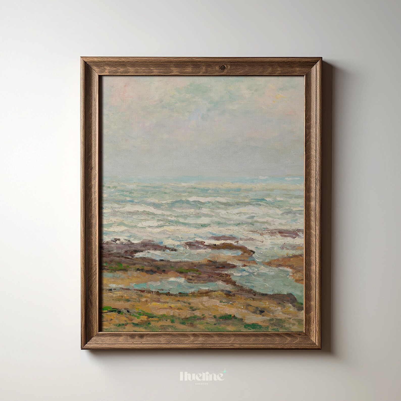 Coastal Impressionist Seascape Print, Vintage Ocean Wall Art, Soft Pastel Beach Painting - L1099 ... | Etsy (US)