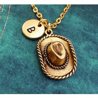 Cowboy Hat Necklace, Gold Hat, Personalized Pendant Engraved Necklace Western Wild West | Etsy (US)