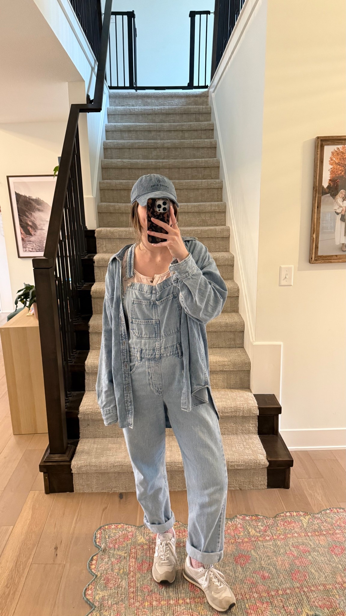 wearing a small in overalls and pink top! sized up in denim button down for a more oversized fit! Postpartum and nursing friendly! 

Casual outfit, mom outfit 

#LTKootd