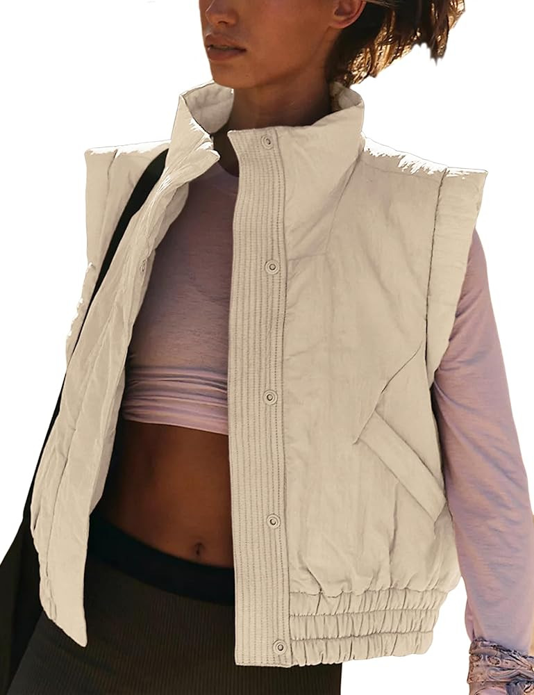 SKIKYAN Women Quilted Puffer Vest Button Down Scrunch Sleeveless Winter Stand Collar Padded Gilet... | Amazon (US)