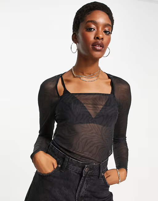Vila square neck mesh top in animal print | ASOS (Global)