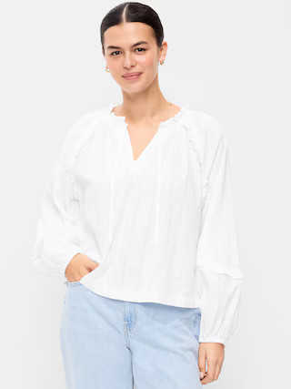 Long-Sleeve Ruffled Popover Top | Old Navy (US)