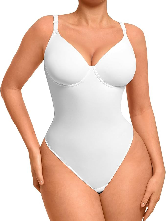 FeelinGirl Shapewear Bodysuits for Women Tummy Control, Thong Body Suit Deep V Neck Corset Top Bo... | Amazon (US)
