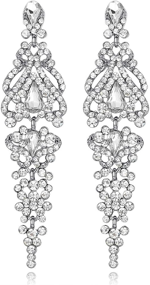 mecresh Flower Teardrop Bridal Wedding Dangle CZ Earrings in Silver/Gold Tone for Women Girl Brid... | Amazon (US)