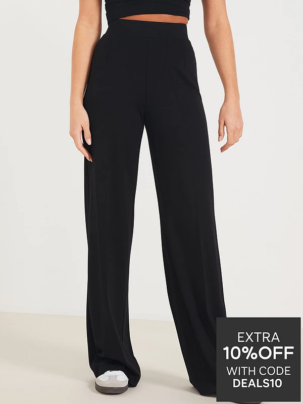 V by Very Jersey Wide Leg Trouser - Black | Very (UK)