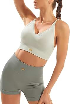 FRESOUGHT Workout Sets for Women 2 Piece Ribbed V Neck Adjustable Shoulder Strap Sports Bra High ... | Amazon (US)