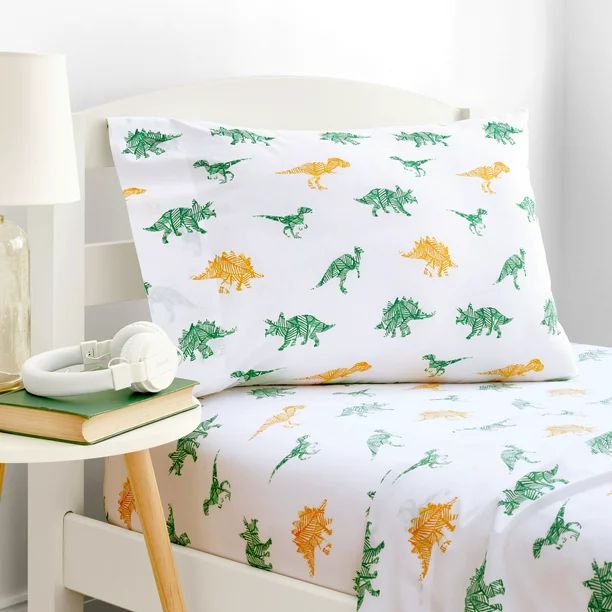 Gap Home Kids Dino Toss Organic Cotton Blend Sheet Set, Full, Orange/Green, 4-Pieces | Walmart (US)