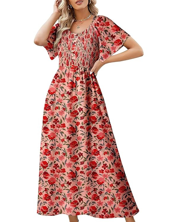 Dokotoo Womens Dresses 2025 Square Neck Tie Backless Summer Dresses Cap Sleeve Floral Buttoned Em... | Amazon (US)