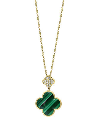 EFFY® Malachite & Diamond (1/8 ct. t.w.) Clover 18" Pendant Necklace in 14k Gold | Macy's