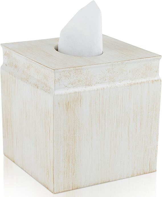 Rustic Luxe Tissue Box Cover Square – Decorative Beige Tissue Box Holder Square with Oval Openi... | Amazon (US)