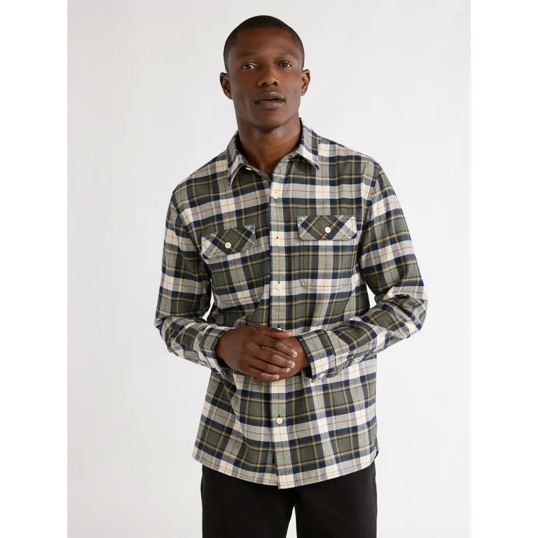 Free Assembly Men’s Double Pocket Cotton Flannel Shirt, Sizes S-3XL | Walmart (US)