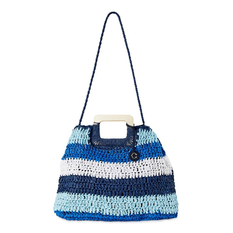 C. Wonder Women’s Adult Lexi Striped Straw Tote Bag Navy | Walmart (US)