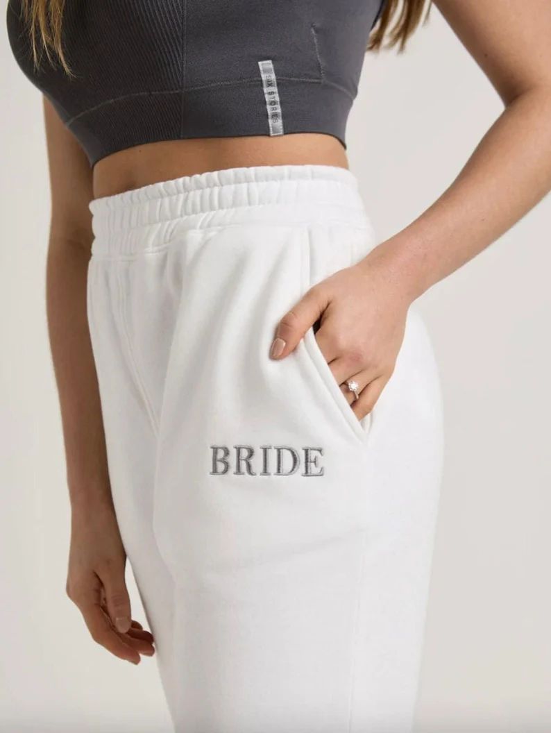 White Bride Joggers Silver Embroidery, Bridal Tracksuit Pants, Wedding Bride Sweatpants, Wedding ... | Etsy (US)