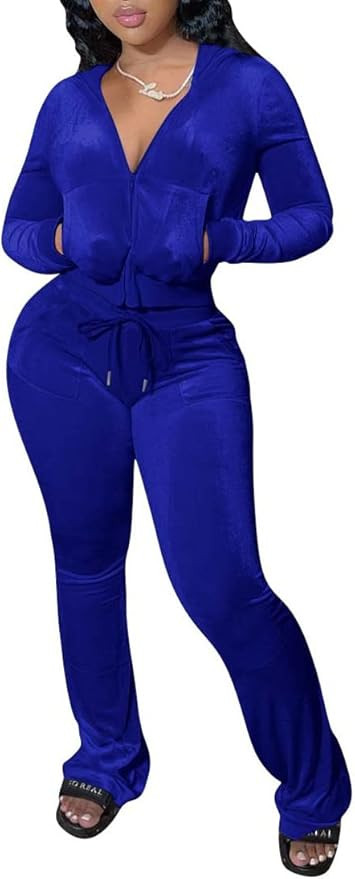 Yeshire Womens 2 Piece Outfits Velvet Sweatsuits Zip-up Hoodie Jacket Casual Jogging Set Tracksui... | Amazon (US)