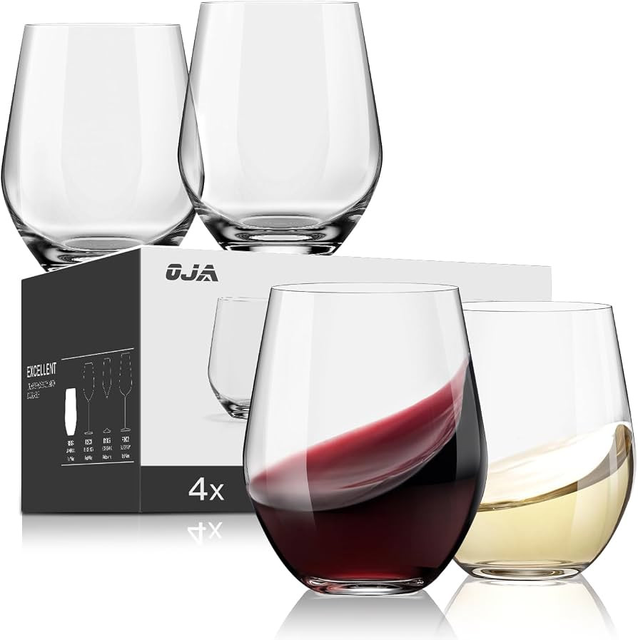 OJA Wine Glasses Set, Crystal Stemless Red Wine Glass, Set of 4, 15 oz | Amazon (US)