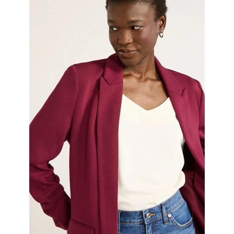 Scoop Women's Relaxed Scuba Knit Stretch Blazer with Scrunch Sleeves, Sizes XS-XXL - Walmart.com | Walmart (US)