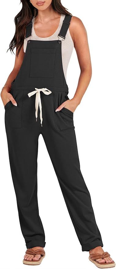 ANRABESS Women's Overalls Jumpsuit Casual Sleeveless Adjustable Tie Straps Drawstring Jumpers Out... | Amazon (US)