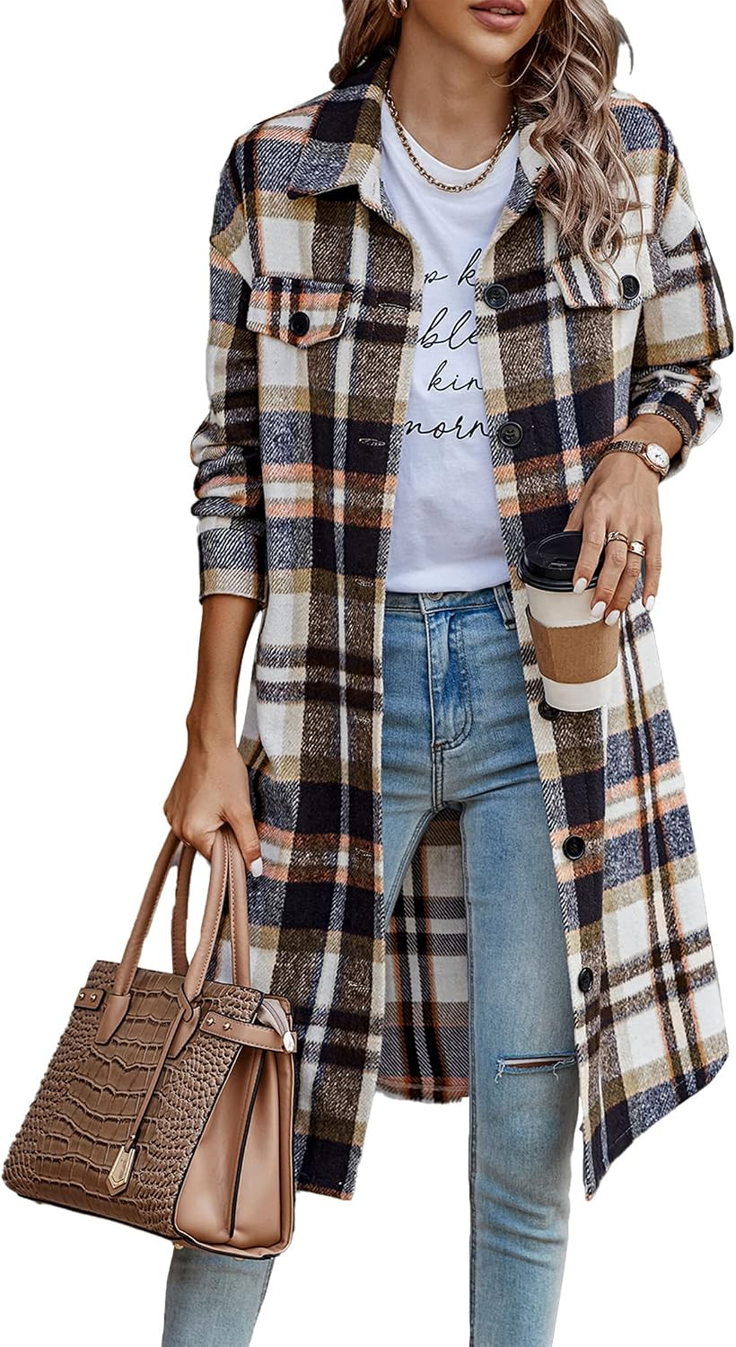 PRETTYGARDEN Womens Plaid Shacket Jacket Flannel Shirts | Amazon (US)